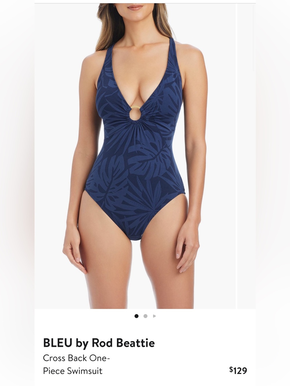 NWOT Bleu Rod Beattie Deep Navy Leaf-Print One-Piece Swimsuit